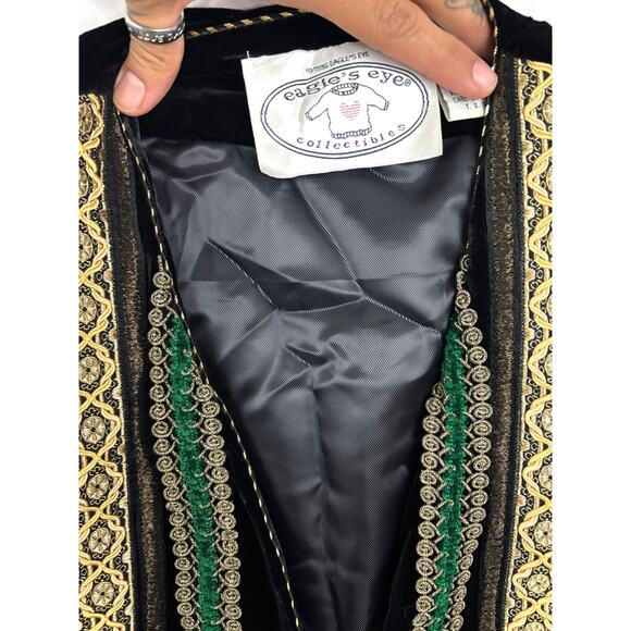 Vintage Women's Vest Medium Velvet & Gold Trim Silk Blend Y2K Eagle’s Eye Lined - Picture 16 of 16